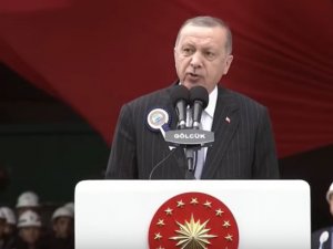 Erdoğan, ilk denizaltının havuza çekiminde konuşuyor